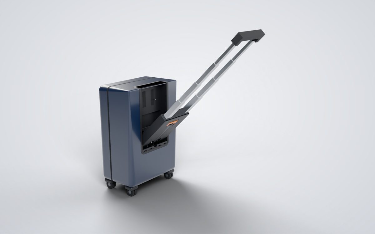 GraviTcase from behind with the handle reclined to 45 degrees and fully extended